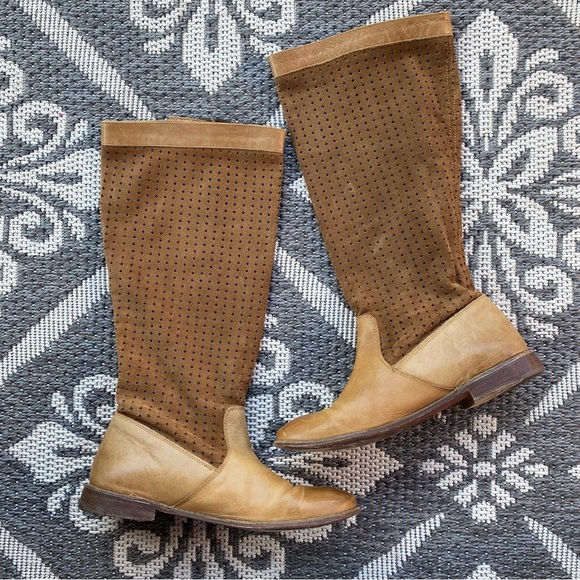 FRYE DISTRESSED PERFORATED KNEE BOOTS - Picture 2 of 8